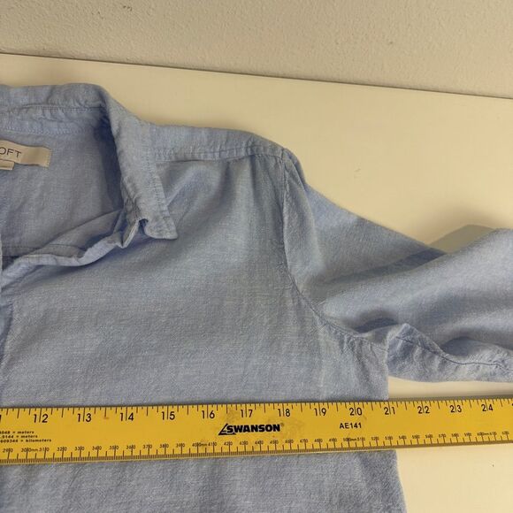 LOFT Light Blue Linen Viscose Button Up Shirt M - Picture 5 of 8